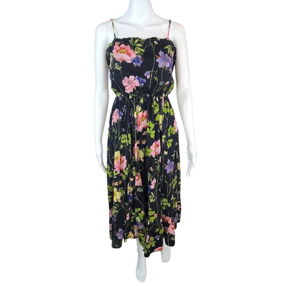 Express Floral Midi Sundress Purple, Pink, Yellow, & Green on Black Size Medium